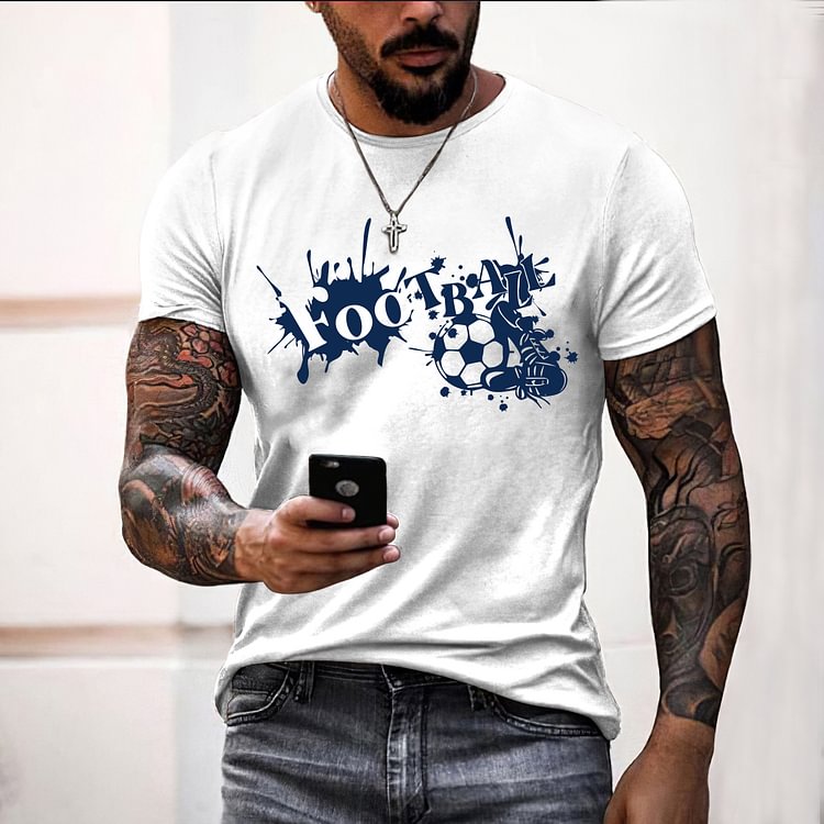 BrosWear Blue Football Print Short Sleeve T-Shirt