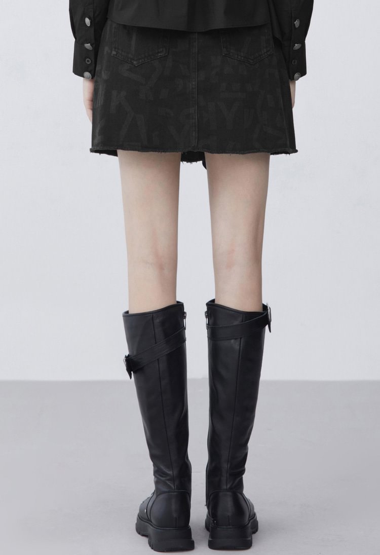 SDEER Personalized Fashion Color Contrast Printed Denim A-line Skirt