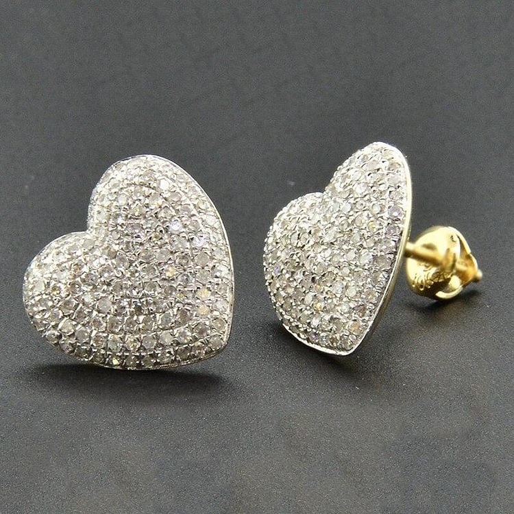 Hip Hop Iced Out Bling Heart Stud Earrings