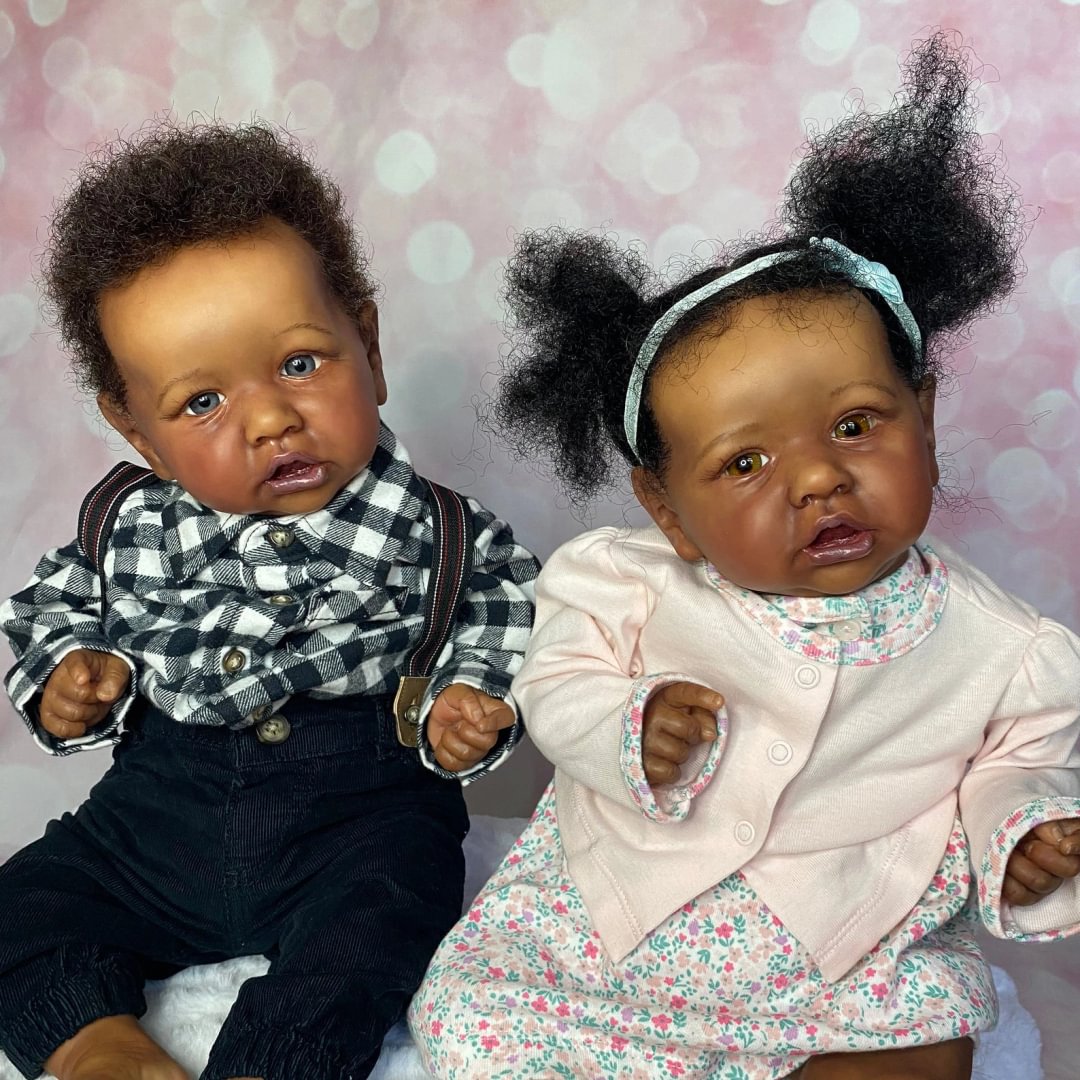 20" Winsome Yuusuf & Zola Verisimilitude Twins Boy and Girl African American Reborn Baby Doll