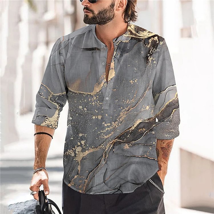 BrosWear Men'S Grey Casual Long Sleeve Shirt