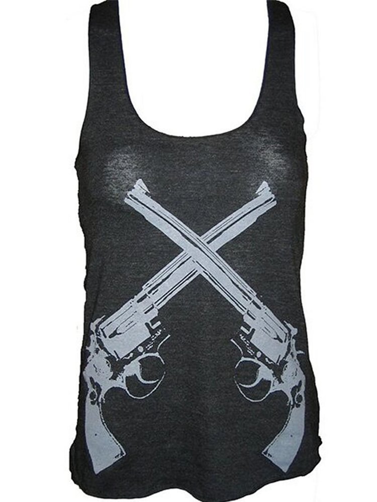 Street casual gun print undershirt top-Mayoulove