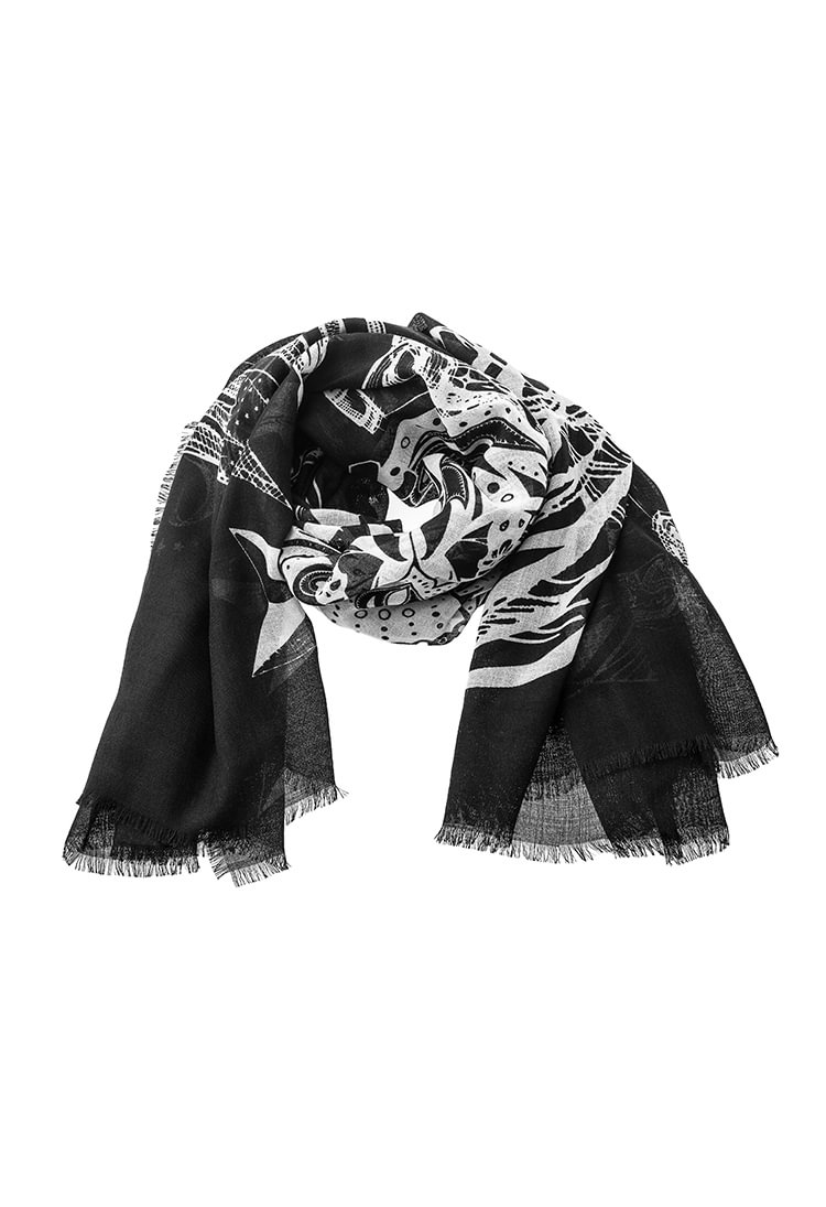 S.DEER Personality avant-garde contrasting color mysterious pattern decorated with natural raw edge wool scarf