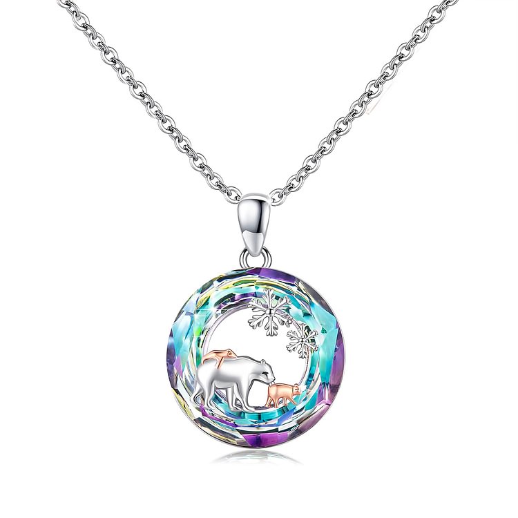 For Mom - S925 You are the Best Mama Bear in the World Snowflake Crystal Necklace