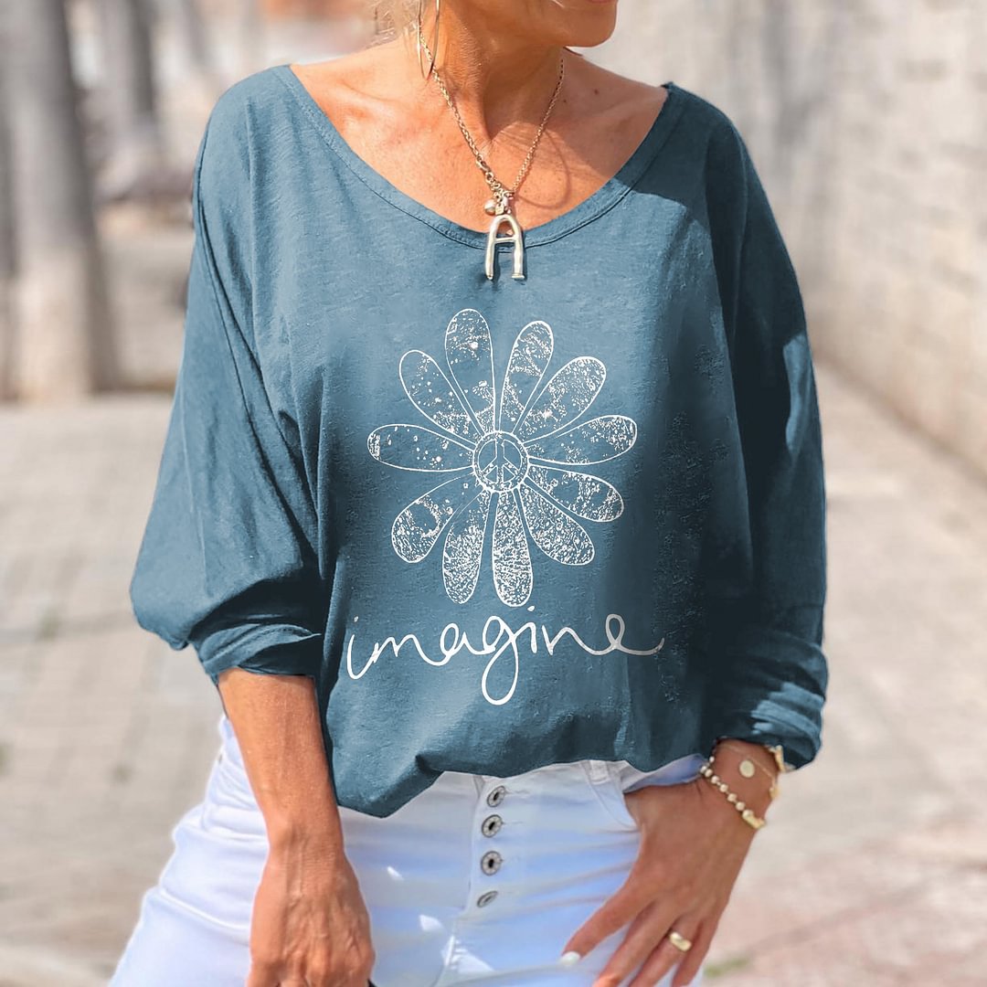 Imagine Peace Floral Printed Hippie Long Sleeves T-shirt