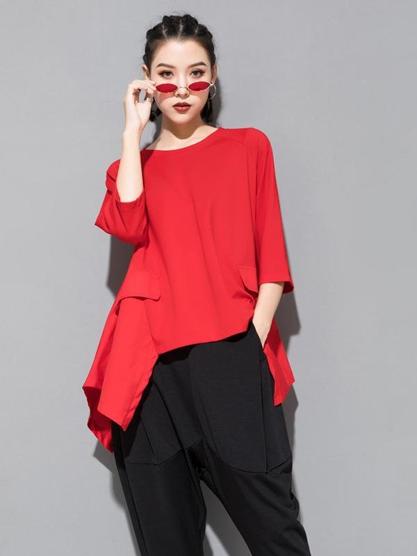 Solid Color Cropped Loose Batwing Sleeve  T-Shirt