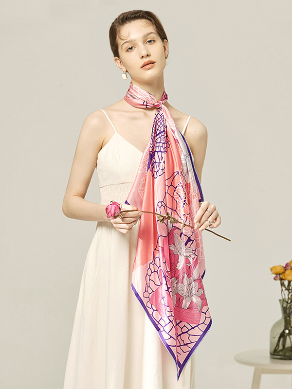 Pink Silk Scarf New Spring Travel Party Gift 