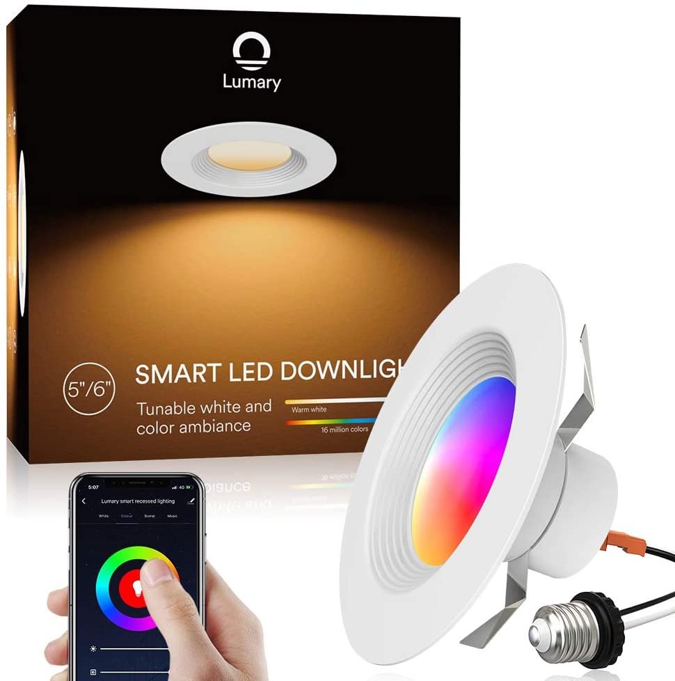 Lumary 5/6 inch Smart LED Recessed Light Wi-Fi LED Downlight RGBWW Can Lights Music Sync Simple Retrofit Installation Compatible with Alexa Google ...