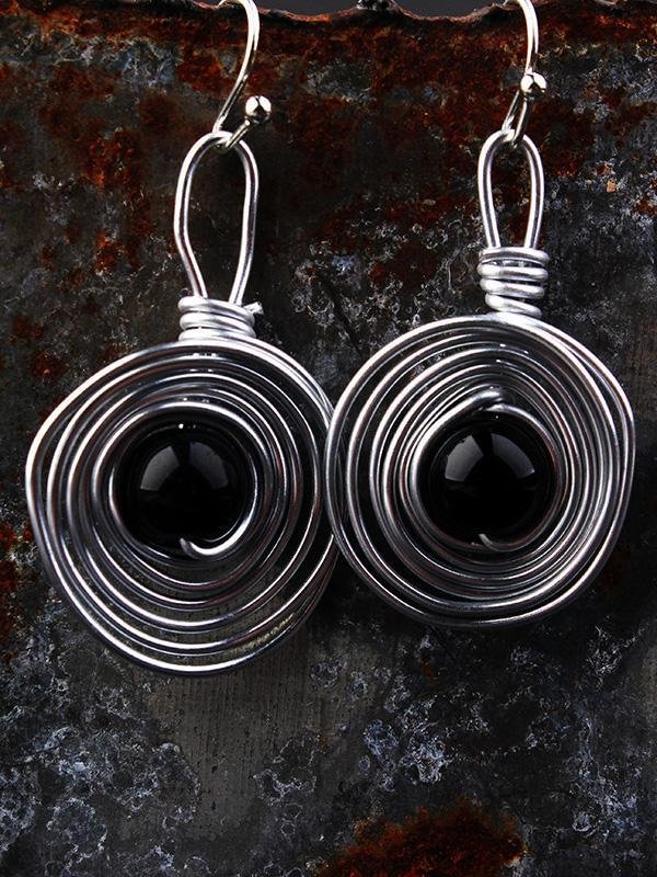 Natural bead Infinity Ring Earrings Vintage Punk Metal Winding Earrings-Mayoulove