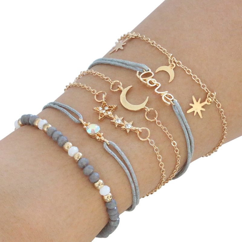 Minnieskull Trendy moon stars beaded 6-piece bracelet - Minnieskull