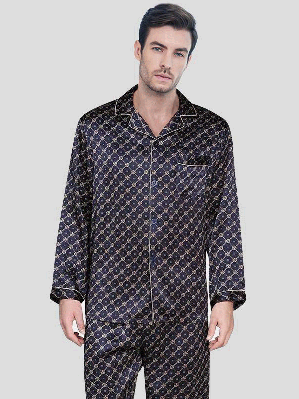 Monogrammed 19 Momme Silk Pajamas Set for Men-Real Silk Life