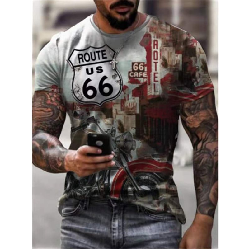 Route 66 American Road Short-sleeved Casual Top Men's T-shirts-VESSFUL