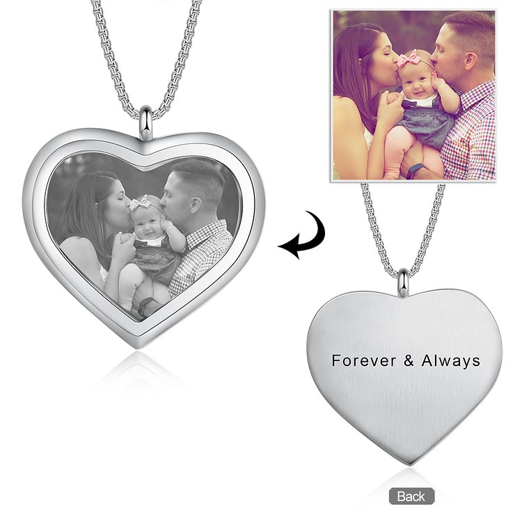 Heart Picture Engraved Tag Necklace With Engraving Silver