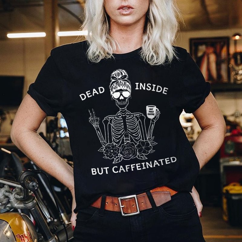 Minnieskull Dead Inside But Caffeinated Victory Gesture Skull T-shirt - Minnieskull