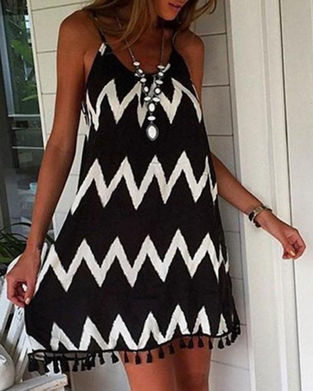 Women's Strap Dress Short Mini Dress - Sleeveless Geometric Hot Elegant Slim Black S M L XL XXL-Corachic