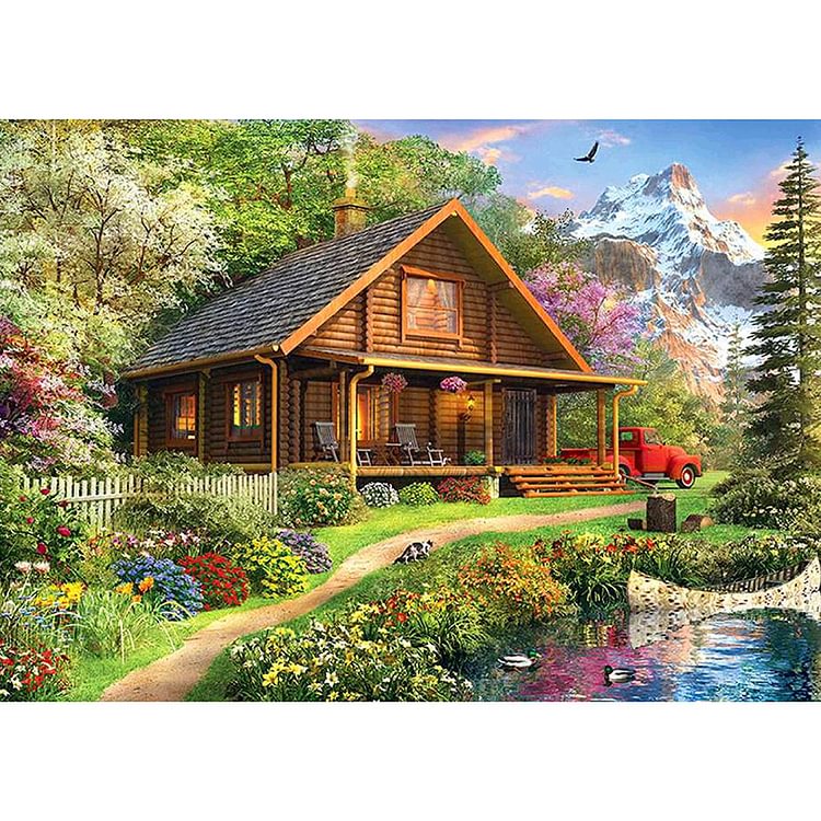 Nature House - Full Round Drill Diamond Painting - 40x30cm(Canvas)
