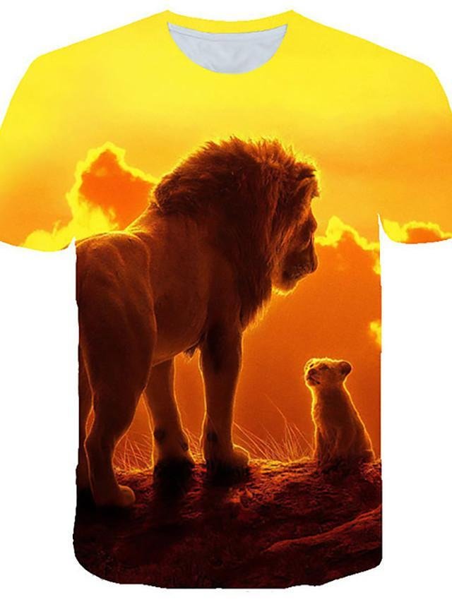 Men's Plus Size 3D Graphic Print T-shirt Basic Exaggerated Casual Round Neck Yellow / Short Sleeve / Summer / Animal-Corachic