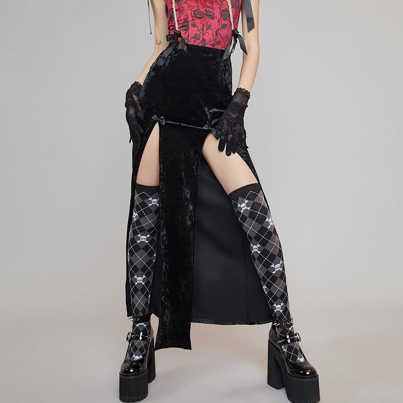 Goth Punk Party High Waist Slim Bow Slit Skirt / Techwear Club / Techwear