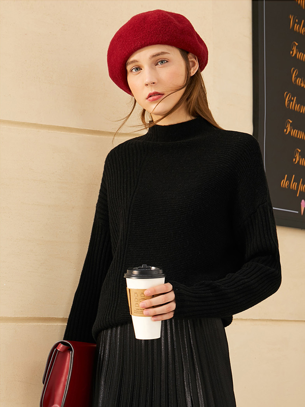 Turtleneck Ribbed Wool-Cashmere Blend shirt|Multi-Colors Selected-Real Silk Life