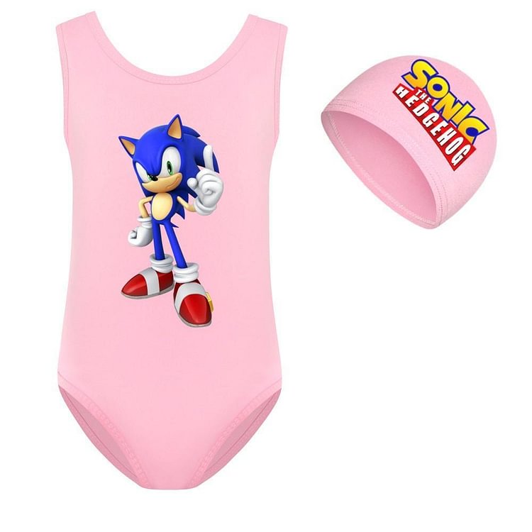 Sonic The Hedgehog Print Girls One Piece Blue Red One Piece Swimsuit-Mayoulove