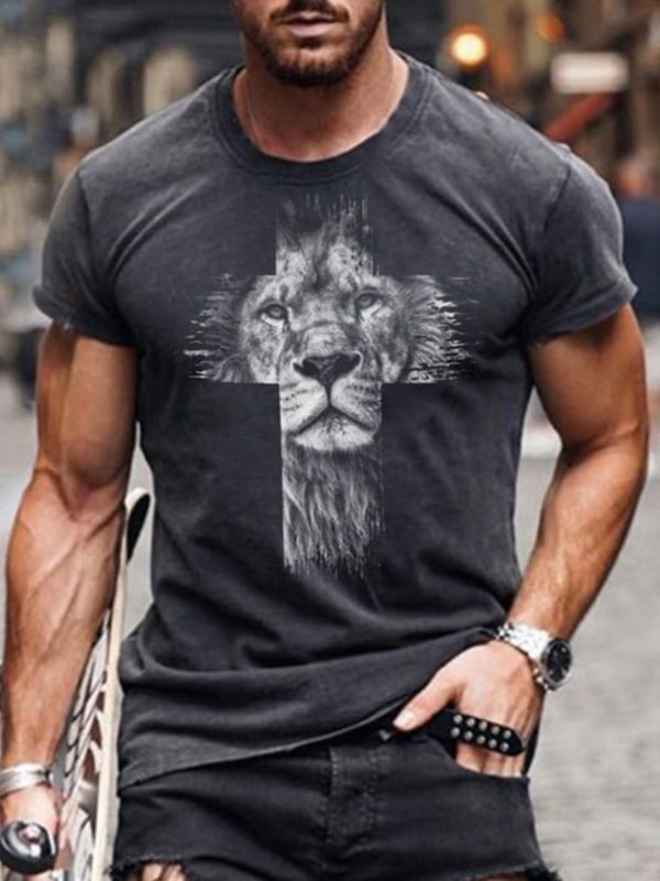 Tiboyz Men's Lion Cross Print T-shirt