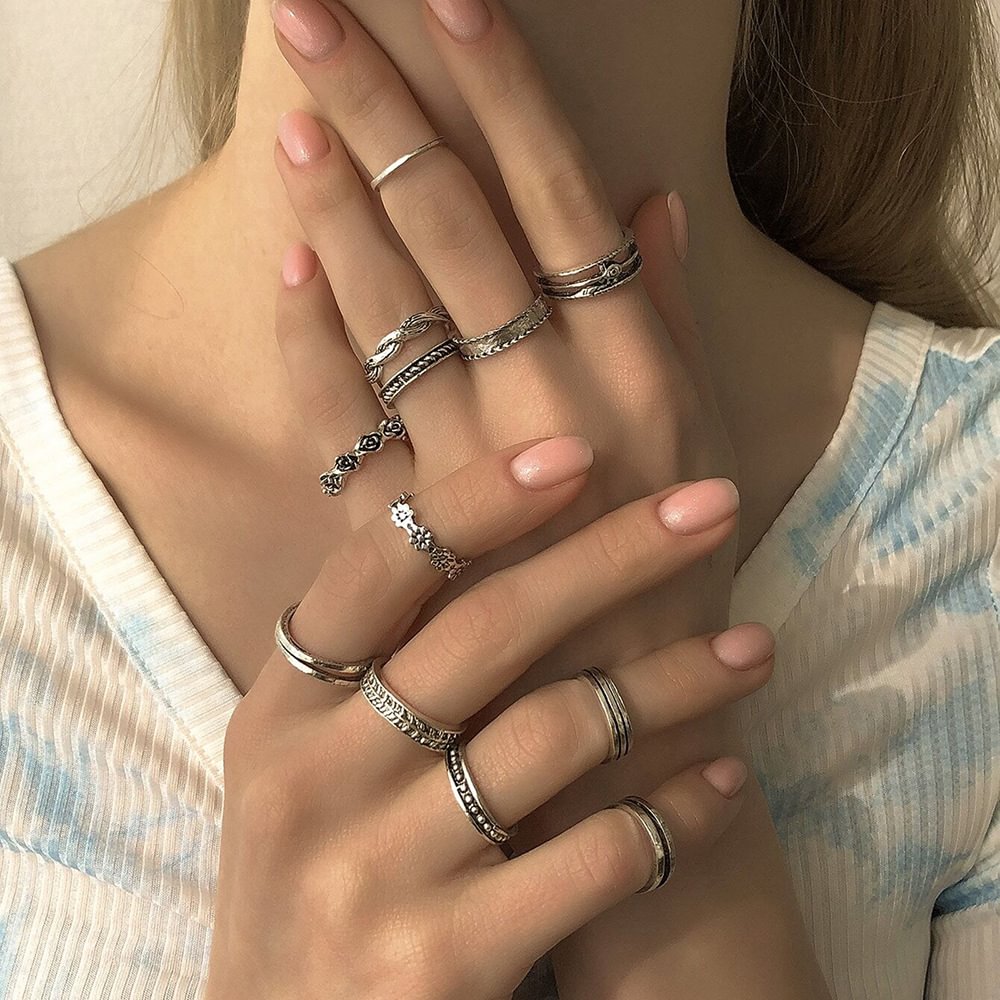 Minnieskull Creative ladies pearl alloy fashion  rings set - Minnieskull