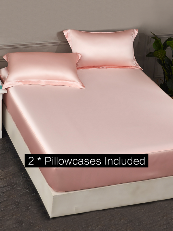 Light Pink Single Side Mulberry Silk Fitted Sheet Set