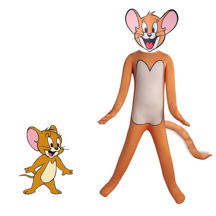 Mayoulove Jerry Rat Cosplay Costume with Mask Boys Girls Bodysuit Halloween Fancy Jumpsuits-Mayoulove
