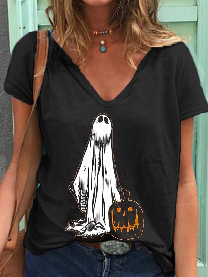 Pumpkin Ghost Printed Women's T-shirt