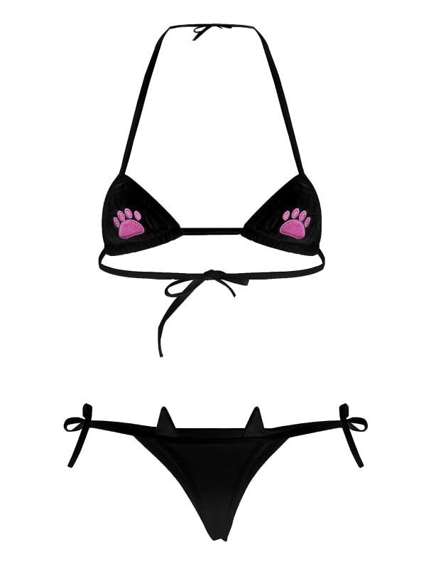 Lace Up Bikini Cat Claw Costumes Lingerie Suit-Icossi