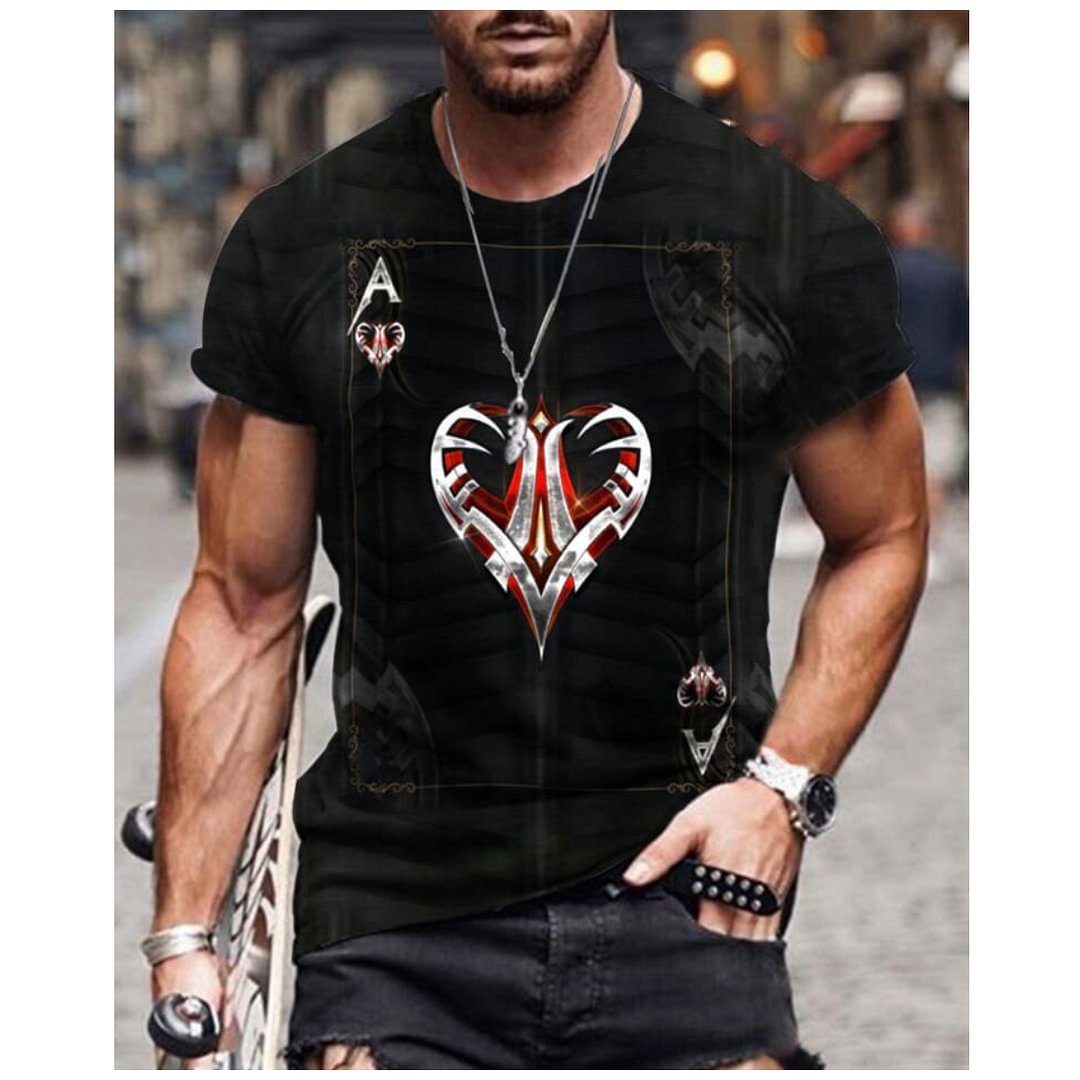 Men's creative playing cards printed short-sleeved round neck T-shirt / [viawink] /
