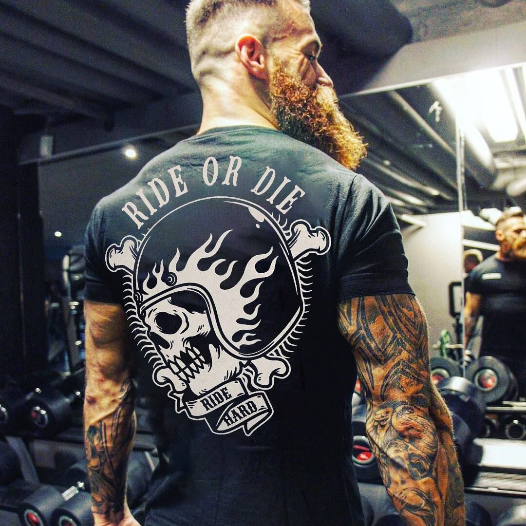 ride or die fire skull casual T-shirt - Krazyskull