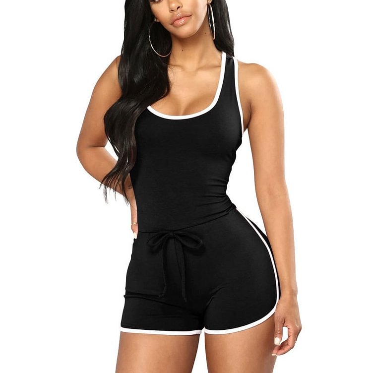 Women's Solid Color Sexy Sportswear One-piece Shorts Short Sleeve Lace Up