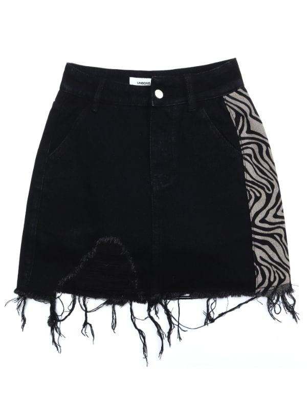Statement Leopard Printed Paneled Fringed Asymmetrical A-line Skirt
