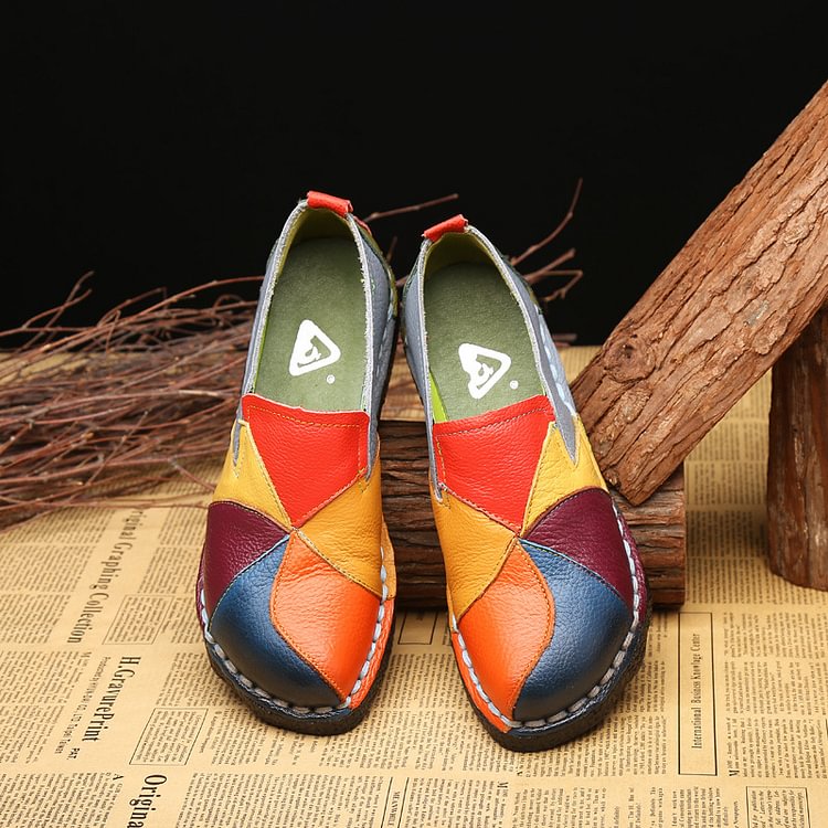 Women's Shoes Flats Mother Shoes Colorful Non-slip Cow Genuine Leather Loafers