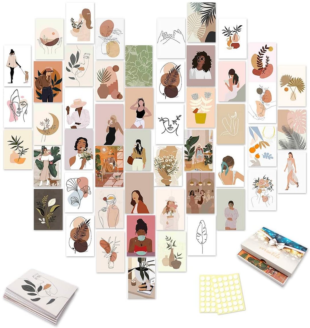 Beige Ins Style Aesthetic Wall Collage Kit, Posters For Room Aesthetic, Girls Bedroom Decor, Pretty Beige Ins Style Wall Art Print, Wall Decor For Bedroom Aesthetic 50 Set、、sdecorshop
