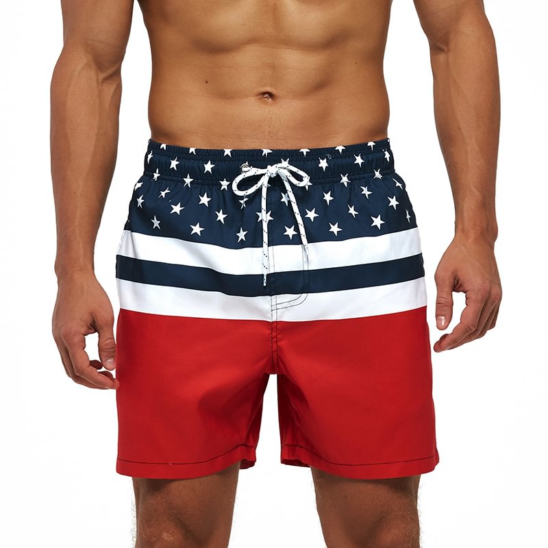 American Flag - Drawstring Beach Mesh Quick-Dry Swim Trunks