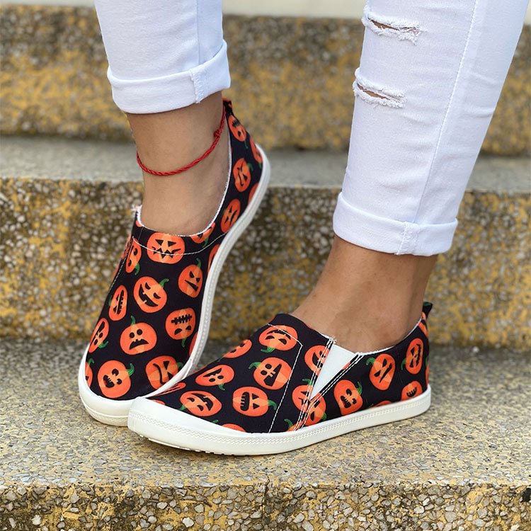 Women's Pumpkin Skull Slip On Shoes Casual Loafers