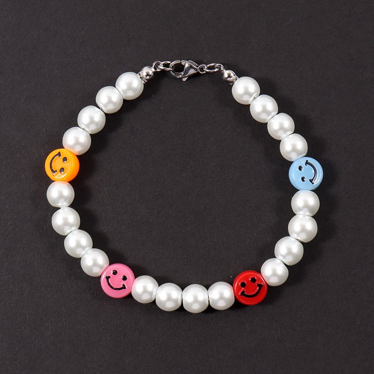 8MM Smile Face Pearl Bead Bracelet for Men Handmade Jewelry