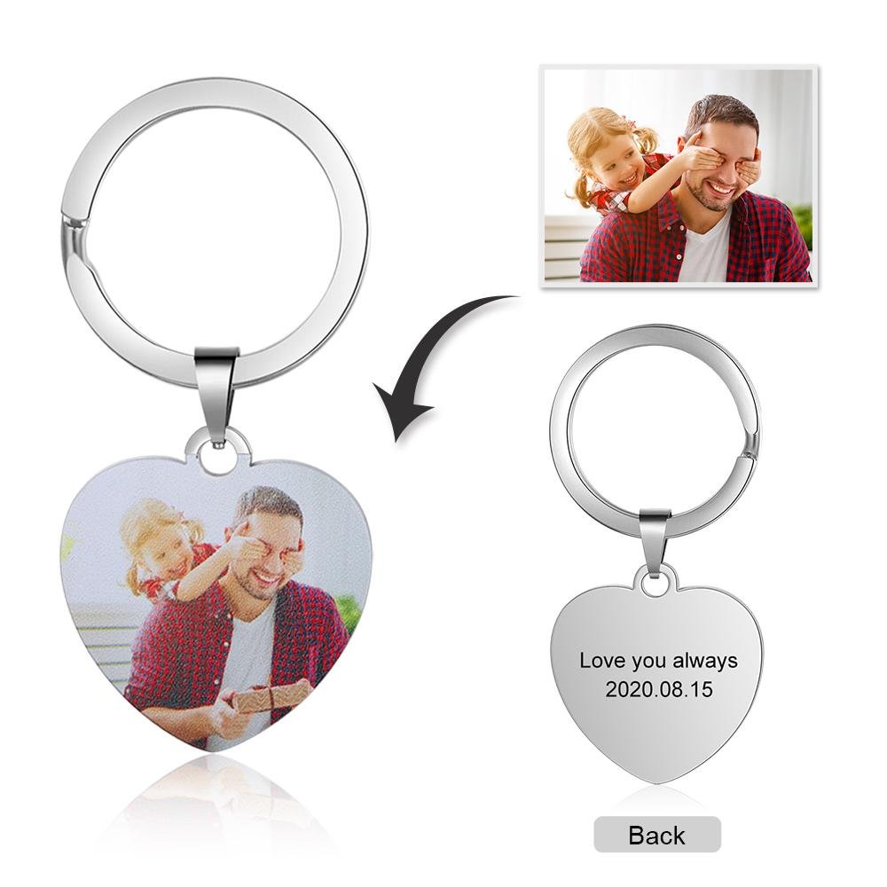 Custom Heart Photo Keychain Personalized Key Chain with Engraving Gift