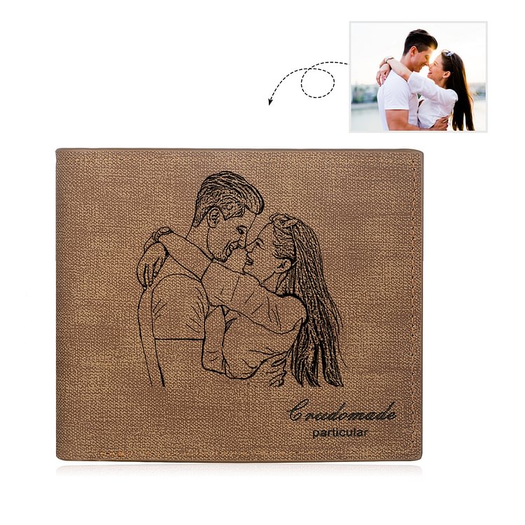 Personalised Leather Photo Wallet Engrave Text for Men's Gifts