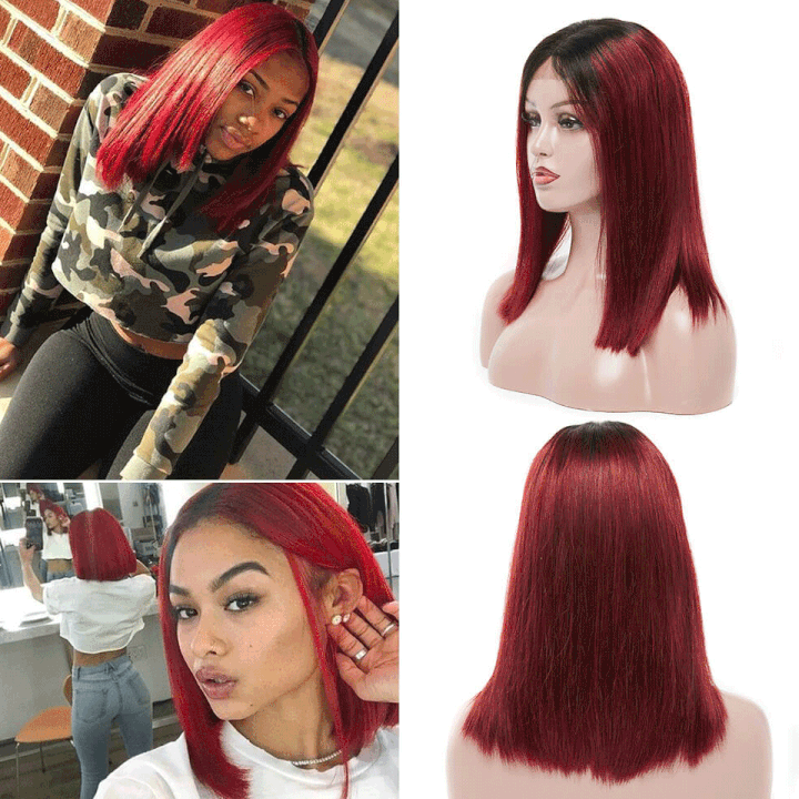 2021 Beauty 99J Burgundy Color Hair Wig，14-38 inch lace straight hair wig，13×4 hand-woven lace wig