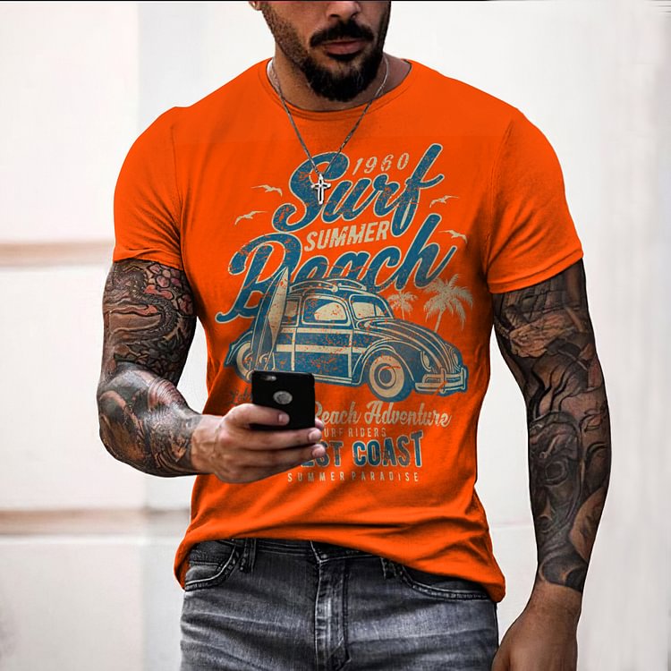 BrosWear Retro Motorcycle Graphic Casual Short Sleeve T-Shirt