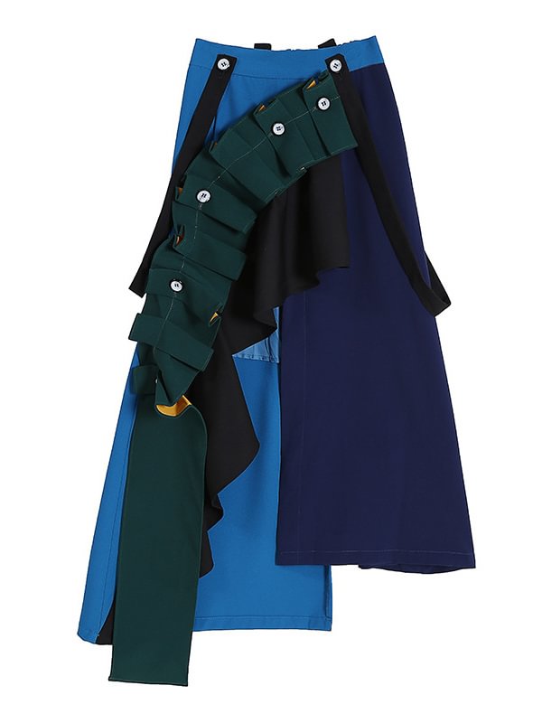 Original Asymmetric Pleats Contrast Colors Empire Skirt