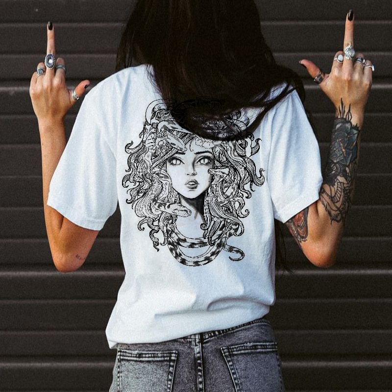 Fashion Medusa Printed Loose Women T-shirt - Krazyskull