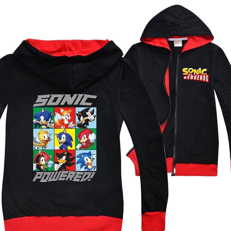 Mayoulove Sonic The Hedgehog Plaided Boys Cotton Zip Up Hoodie Hooded Jacket-Mayoulove