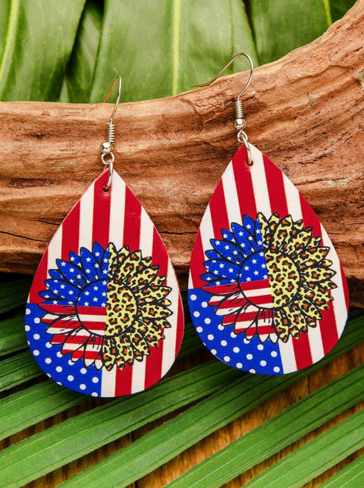 American Flag Leopard Sunflower Earrings