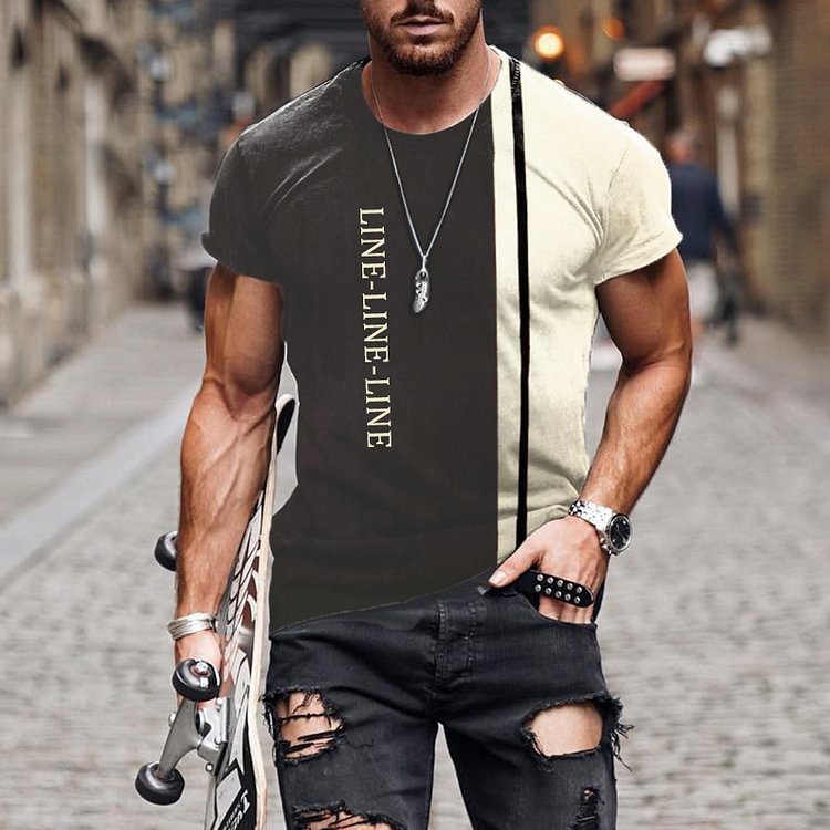 BrosWear Beige And Black Short Sleeve T-Shirt
