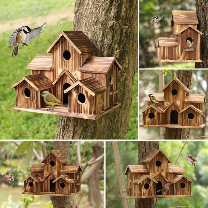 6 Hole Handmade Natural Bird House for Backyard/Courtyard/Patio Decor - tree - Codlins