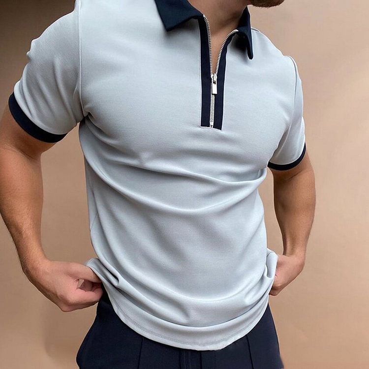 BrosWear Men's Contrast Color Polo Shirt Gray